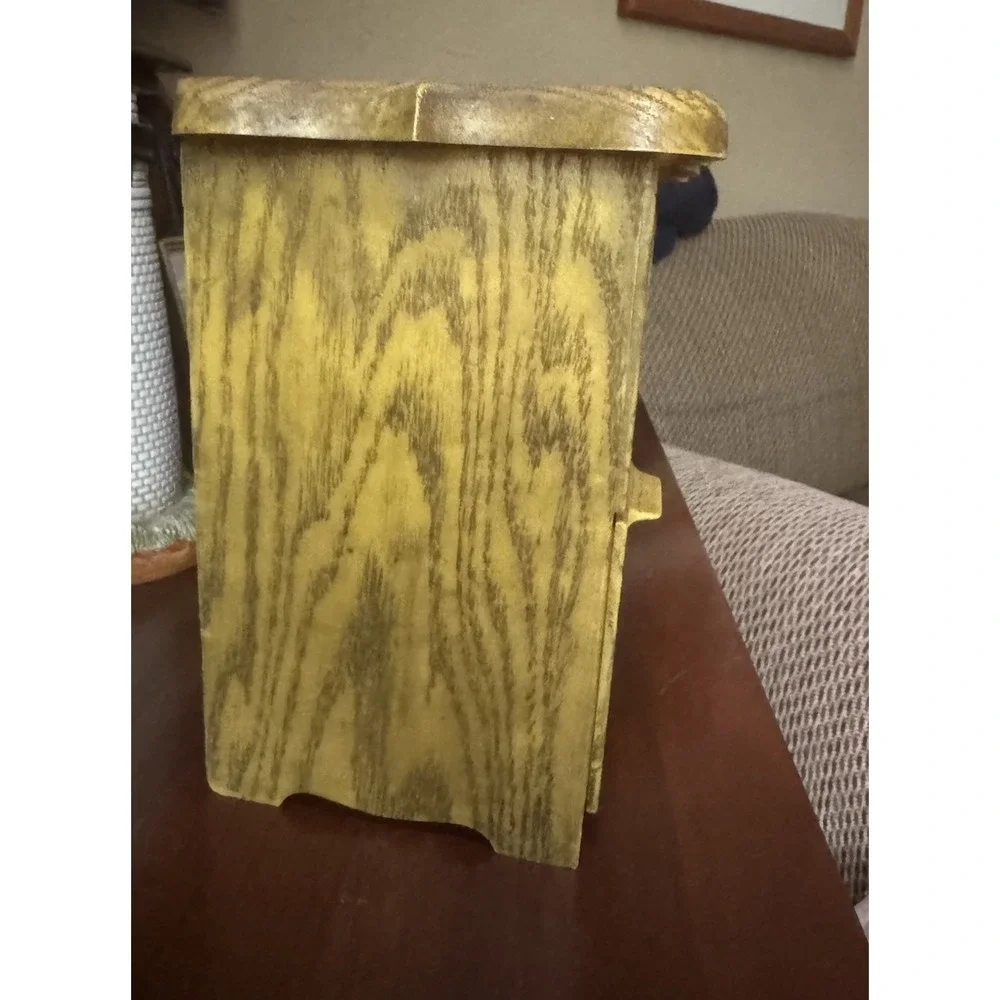 Vintage 1970s Harvest Gold Faux Wood‎ Recipe Box Sunflower Plastic Storage Chest